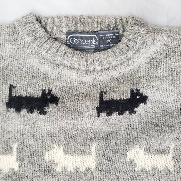 Vintage 80s Concepts Womens Scottie Dog Scottish Terrier Grey Wool Knit Sweater - Picture 3 of 7
